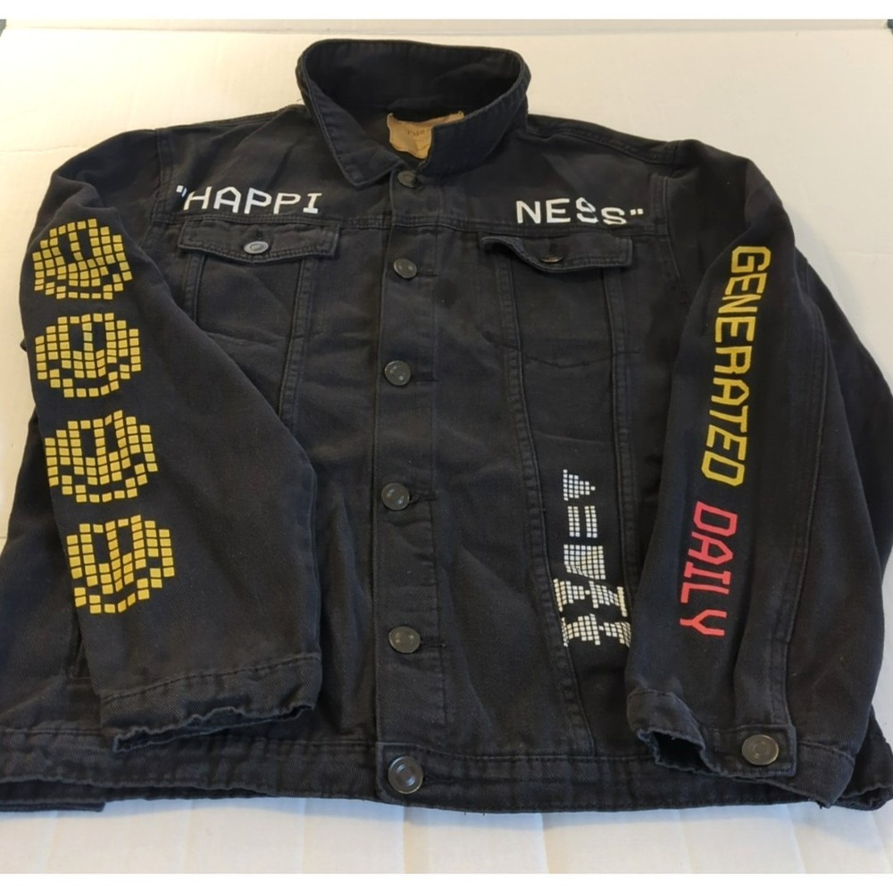 Rue 21 Men XL Denim Jean Biker Style Jacket Streetwear Button Grunge Hipster